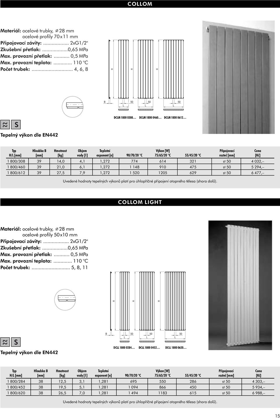 rozteč [mm] [Kč] 1 800/308 39 14,0 4,1 1,272 774 614 321 st 50 4 032, 1 800/460 39 21,0 6,1 1,272 1 148 910 475 st 50 5 294, 1 800/612 39 27,5 7,9 1,272 1 520 1205 629 st 50 6 477, COLLOM LIGHT