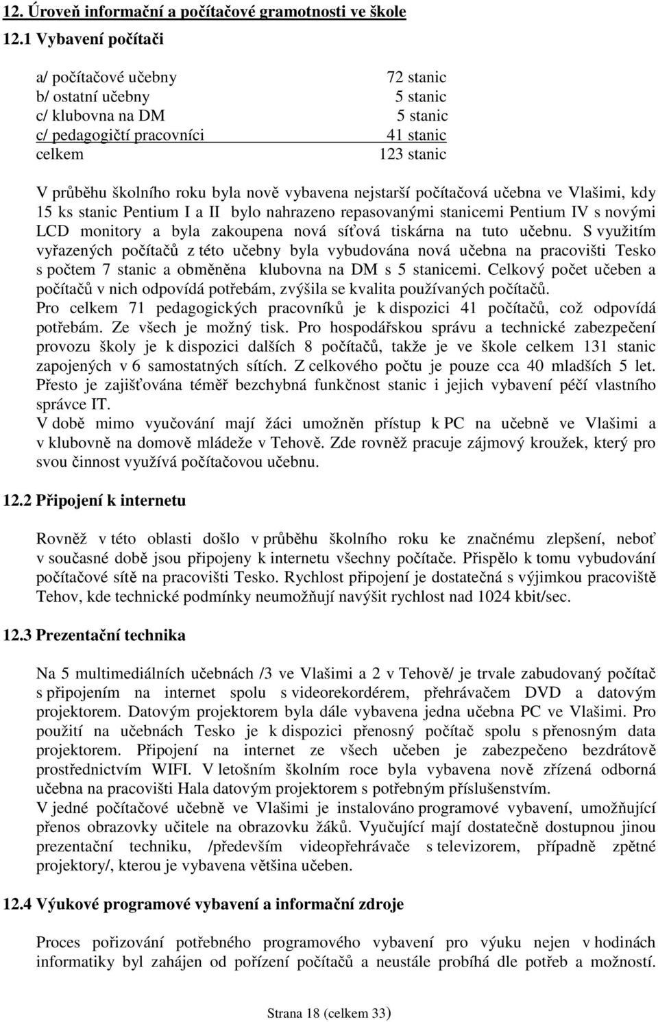 vybavena nejstarší počítačová učebna ve Vlašimi, kdy 15 ks stanic Pentium I a II bylo nahrazeno repasovanými stanicemi Pentium IV s novými LCD monitory a byla zakoupena nová síťová tiskárna na tuto