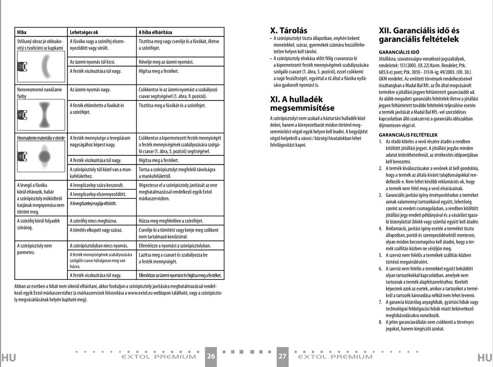 Az üzemi nyomás túl kicsi. A festék viszkozitása túl nagy. Az üzemi nyomás nagy. A festék eltömítette a fúvókát és a szórófejet. A festék mennyisége a levegőáram nagyságához képest nagy.