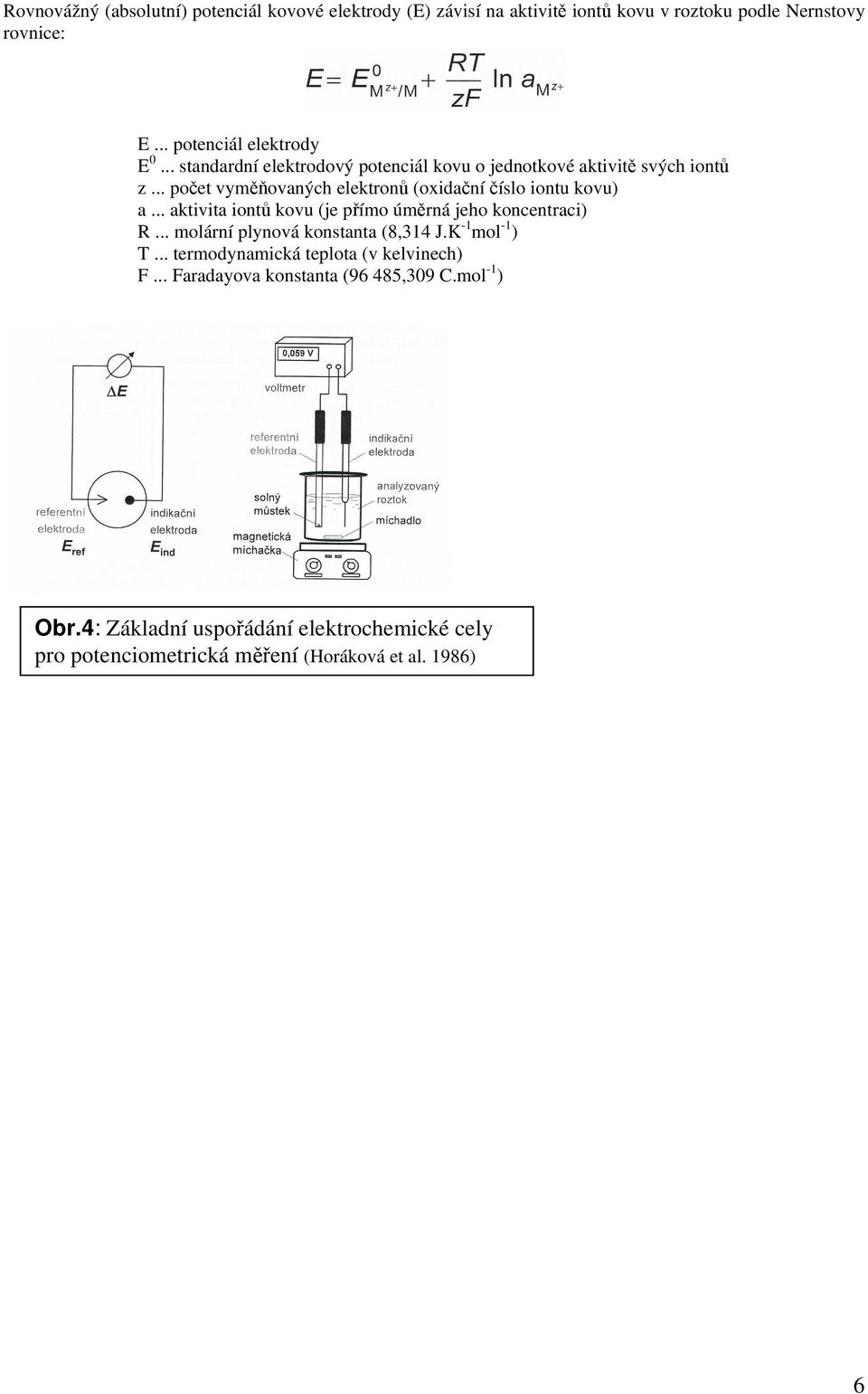 .. aktivita iontů kovu (je přímo úměrná jeho koncentraci) R... molární plynová konstanta (8,314 J.K -1 mol -1 ) T.