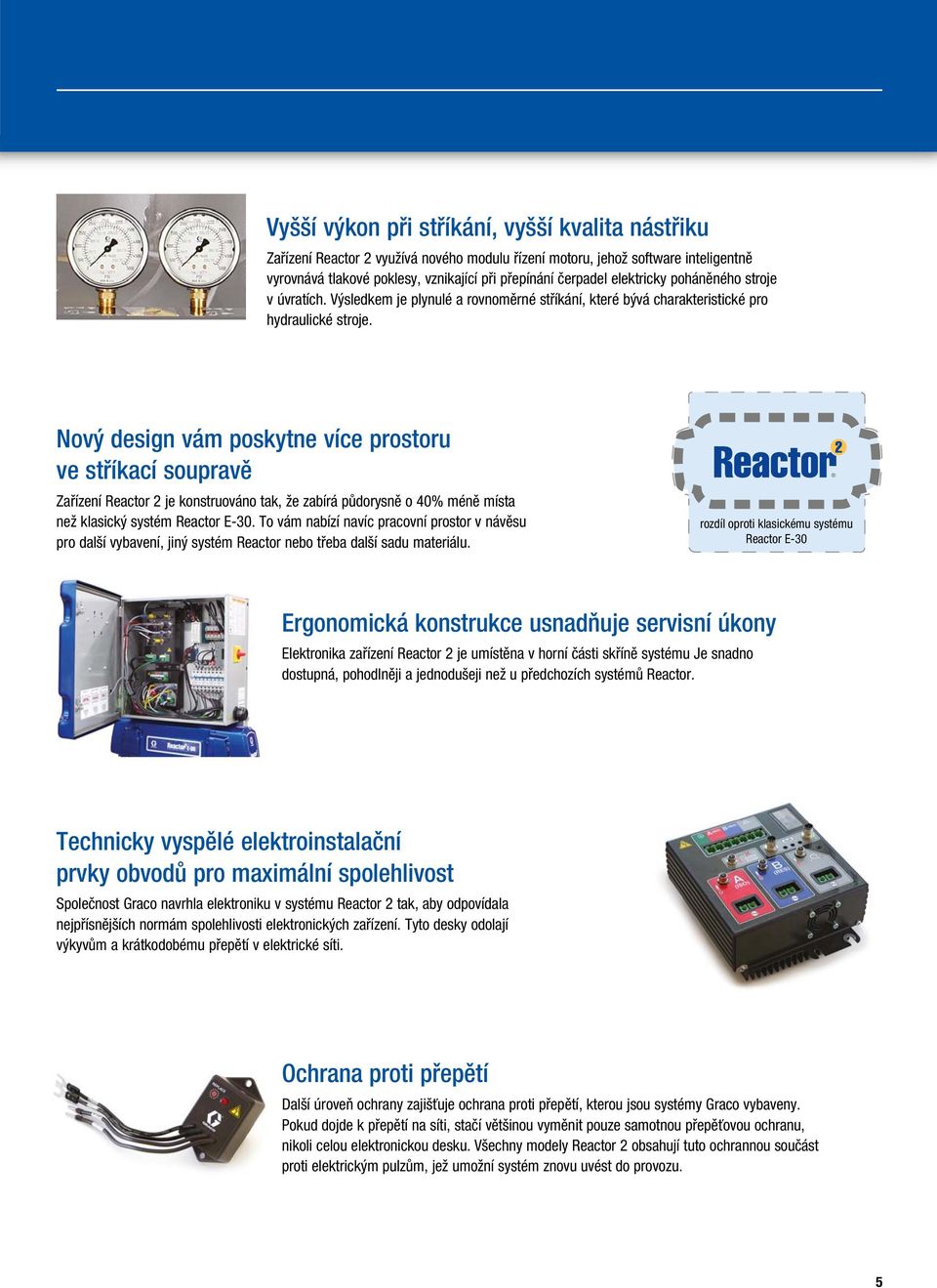 Nový design vám poskytne více prostoru ve stříkací soupravě Zařízení Reactor 2 je konstruováno tak, že zabírá půdorysně o 40% méně místa než klasický systém Reactor E-30.