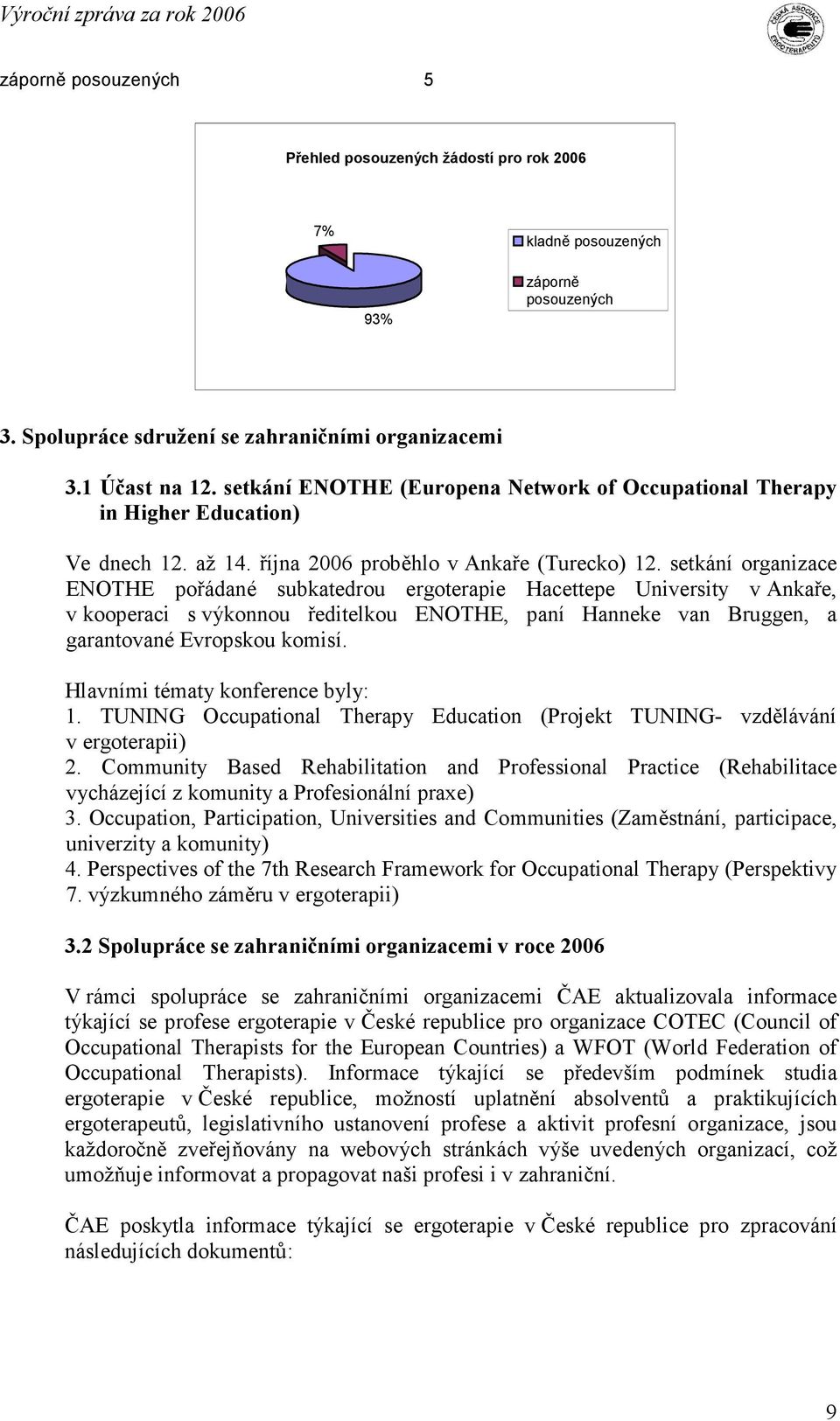 setkání organizace ENOTHE pořádané subkatedrou ergoterapie Hacettepe University v Ankaře, v kooperaci s výkonnou ředitelkou ENOTHE, paní Hanneke van Bruggen, a garantované Evropskou komisí.