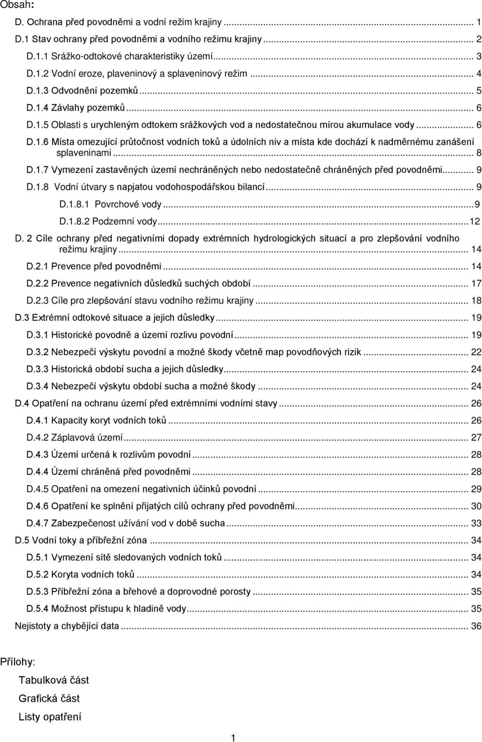 .. 8 D.1.7 Vymezení zastavěných území nechráněných nebo nedostatečně chráněných před povodněmi... 9 D.1.8 Vodní útvary s napjatou vodohospodářskou bilancí... 9 D.1.8.1 Povrchové vody... 9 D.1.8.2 Podzemní vody.