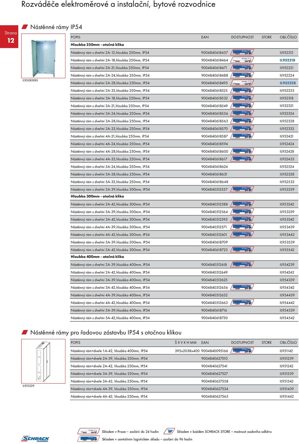 IP54 9004840618495 I L 95222 8 Nástěnný rám s dveřmi 2A-33,hloubka 250mm, IP54 9004840618525 IL952233 Nástěnný rám s dveřmi 3A-18,hloubka 250mm, IP54 9004840618532 IL952318 Nástěnný rám s dveřmi