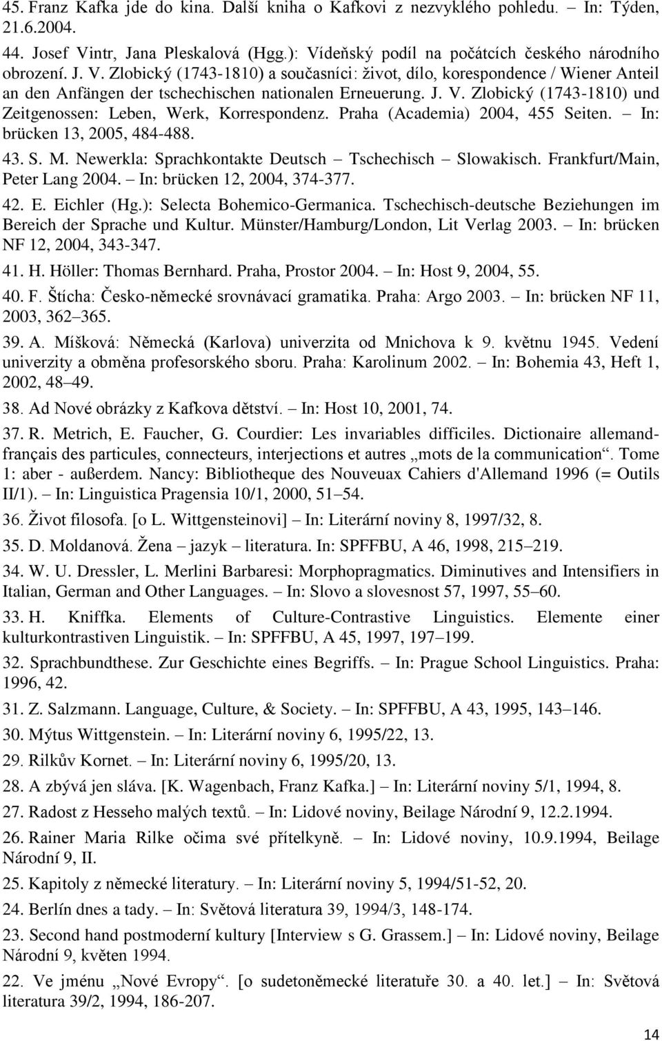 J. V. Zlobický (1743-1810) und Zeitgenossen: Leben, Werk, Korrespondenz. Praha (Academia) 2004, 455 Seiten. In: brücken 13, 2005, 484-488. 43. S. M.