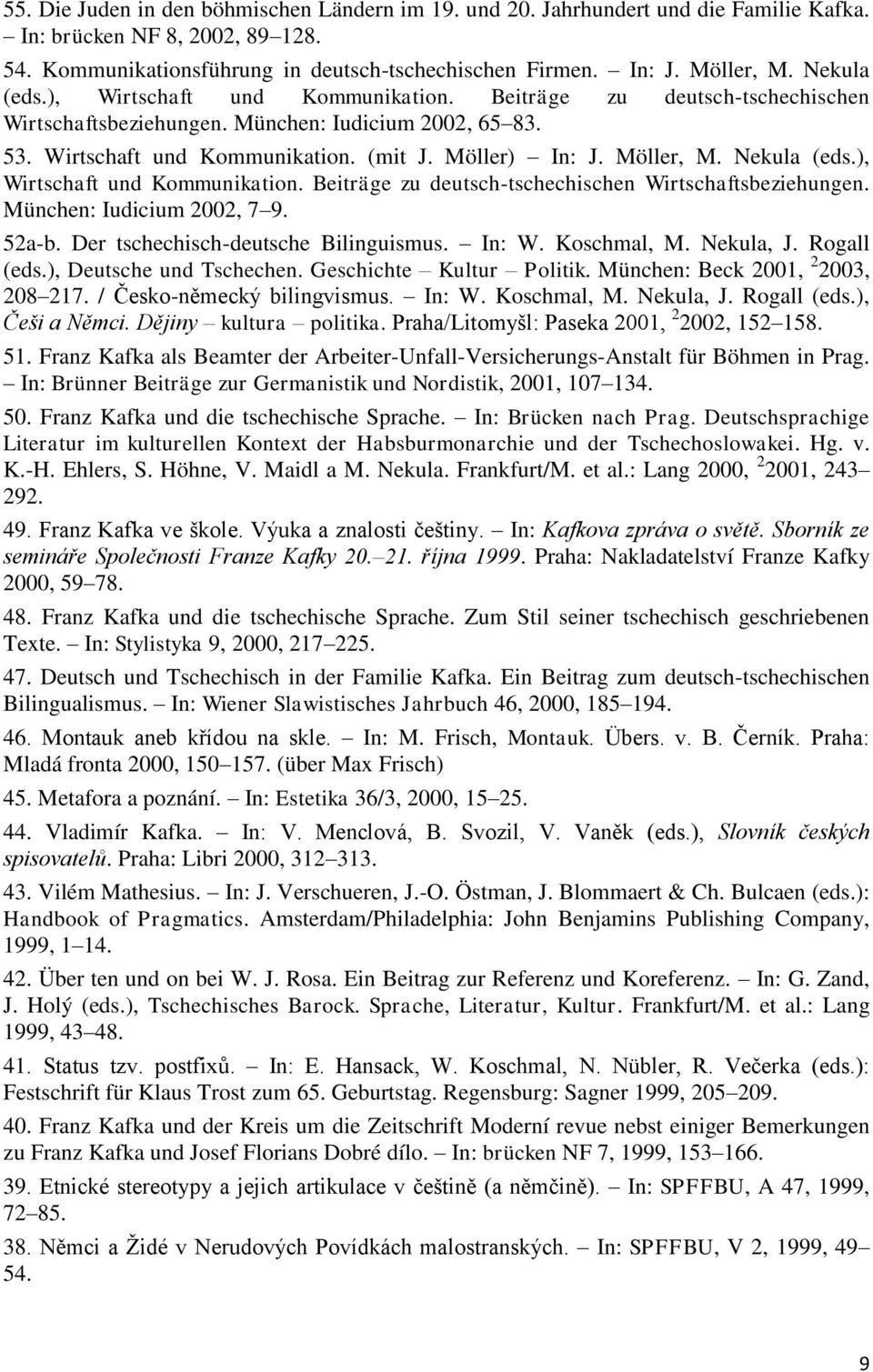 Möller, M. Nekula (eds.), Wirtschaft und Kommunikation. Beiträge zu deutsch-tschechischen Wirtschaftsbeziehungen. München: Iudicium 2002, 7 9. 52a-b. Der tschechisch-deutsche Bilinguismus. In: W.