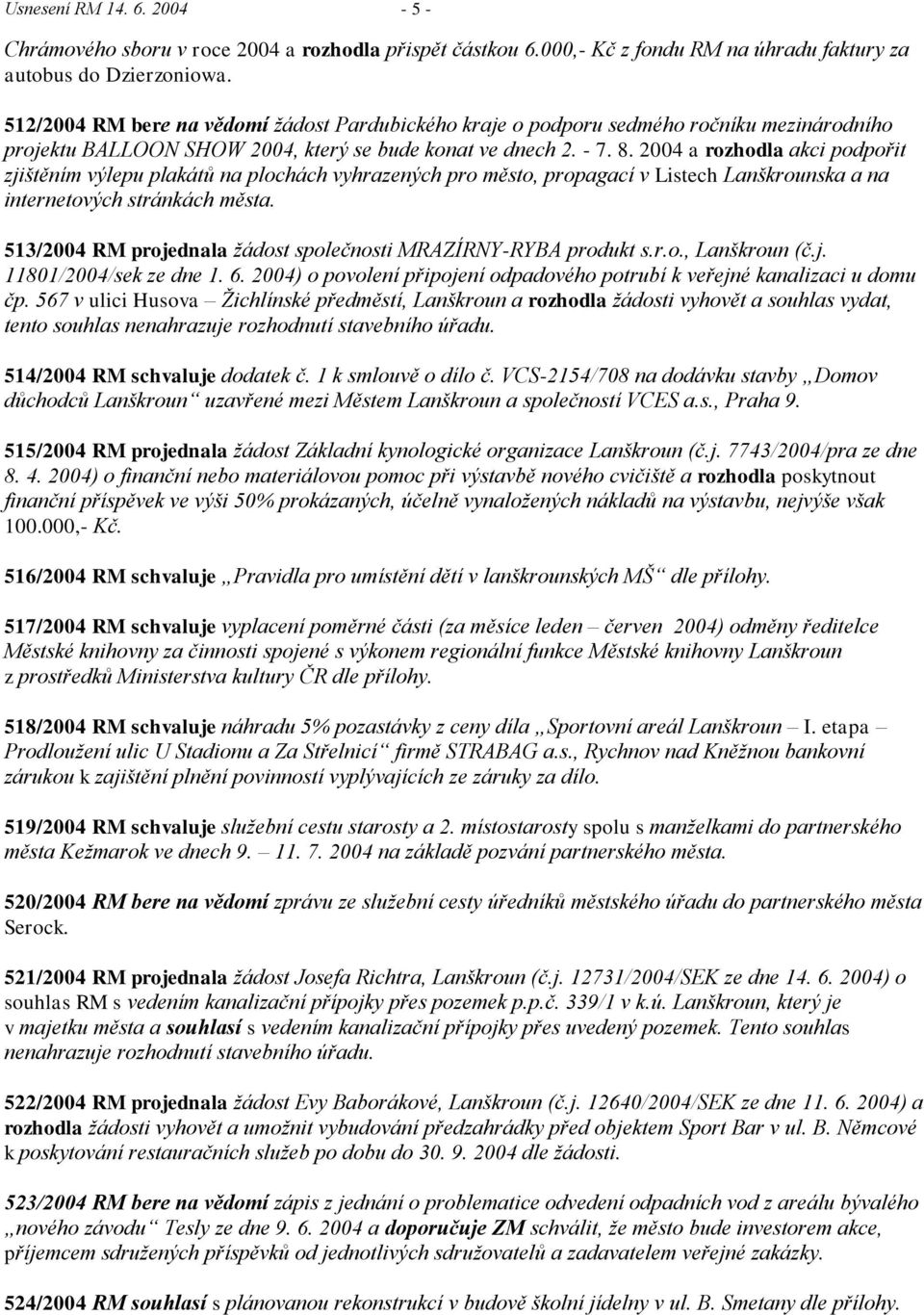 2004 a rozhodla akci podpořit zjištěním výlepu plakátů na plochách vyhrazených pro město, propagací v Listech Lanškrounska a na internetových stránkách města.