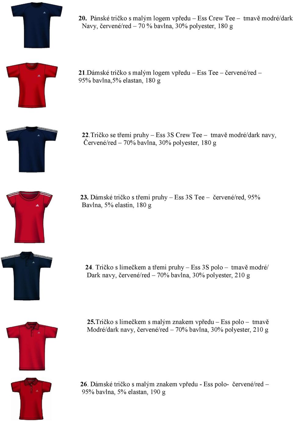 Tričko se třemi pruhy Ess 3S Crew Tee tmavě modré/dark navy, Červené/red 70% bavlna, 30% polyester, 180 g 23.