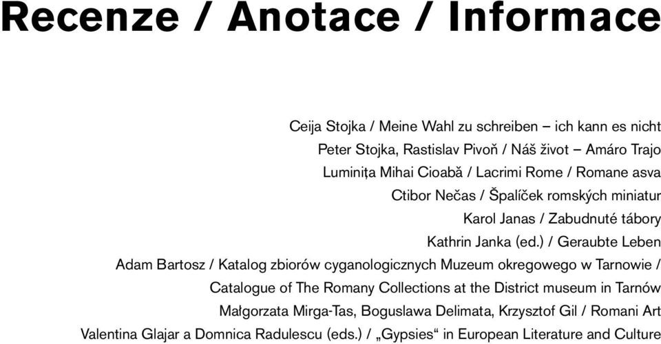 ) / Geraubte Leben Adam Bartosz / Katalog zbiorów cyganologicznych Muzeum okregowego w Tarnowie / Catalogue of The Romany Collections at the District