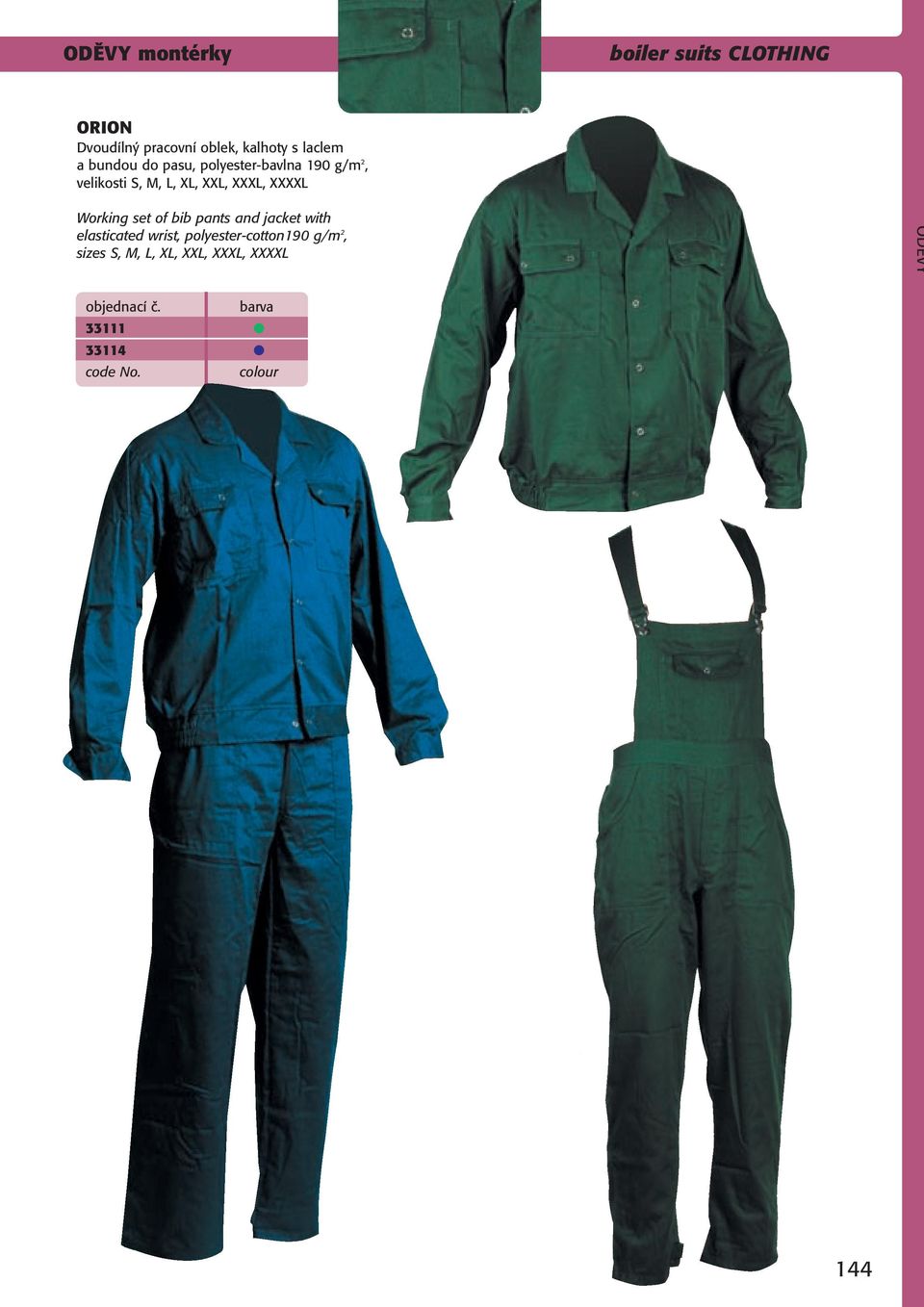 XXL, XXXL, XXXXL Working set of bib pants and jacket with elasticated wrist,