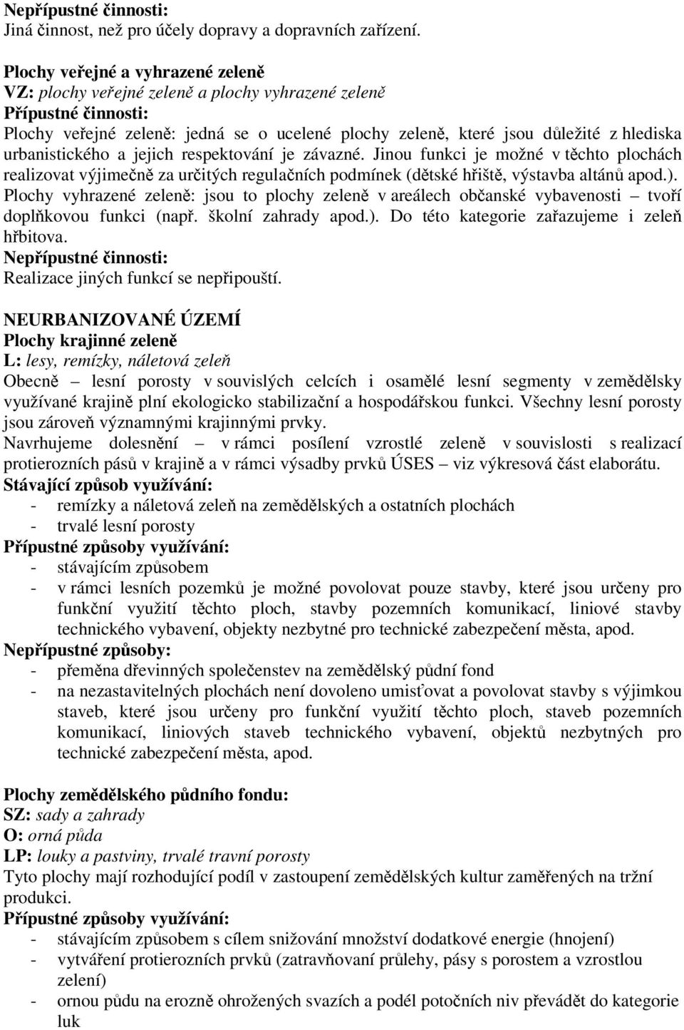 respektování je závazné. Jinou funkci je možné v tchto plochách realizovat výjimen za uritých regulaních podmínek (dtské hišt, výstavba altán apod.).