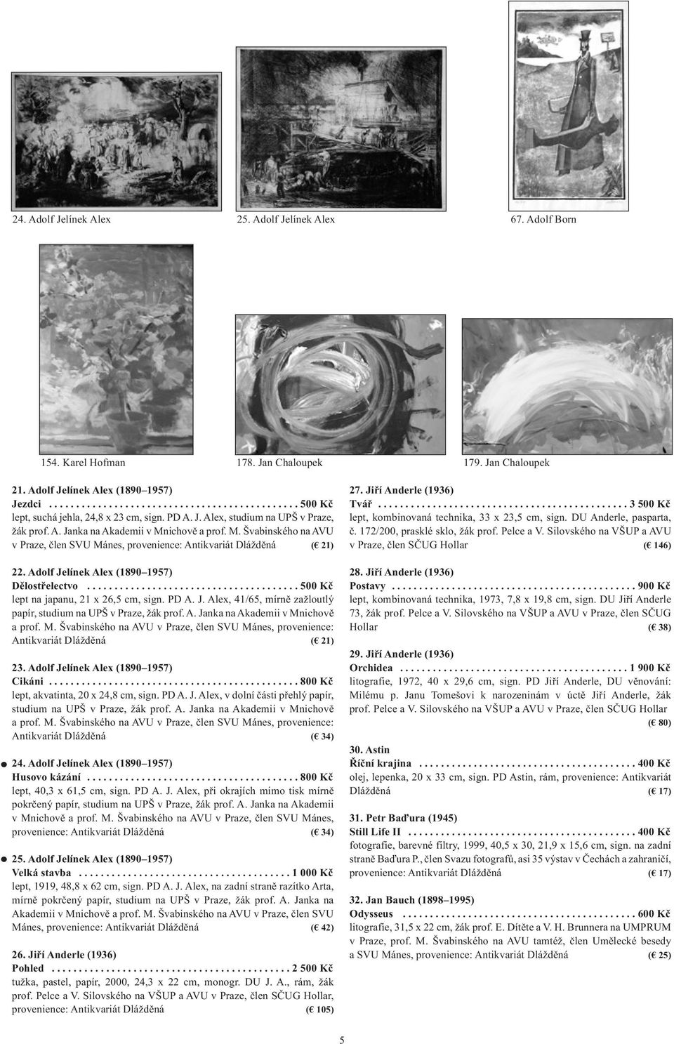 ichově a prof. M. Švabinského na AVU v Praze, člen SVU Mánes, provenience: Antikvariát Dlážděná ( 21) 22. Adolf Jelínek Alex (1890 1957) Dělostřelectvo....................................... 500 Kč lept na japanu, 21 x 26,5 cm, sign.