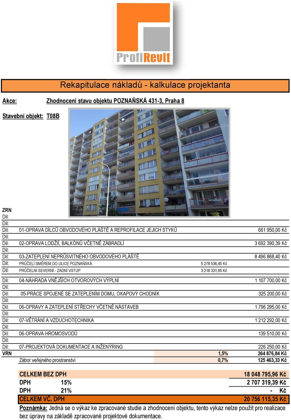 VSTUP 3 218 331,95 Kč 04-NÁHRADA VNĚJŠÍCH OTVOROVÝCH VÝPLNÍ 1 107 700,00 Kč 05-PRÁCE SPOJENÉ SE ZATEPLENÍM DOMU, OKAPOVÝ CHODNÍK 325 200,00 Kč 06-OPRAVY A ZATEPLENÍ STŘECHY VČETNĚ NÁSTAVEB 1 796