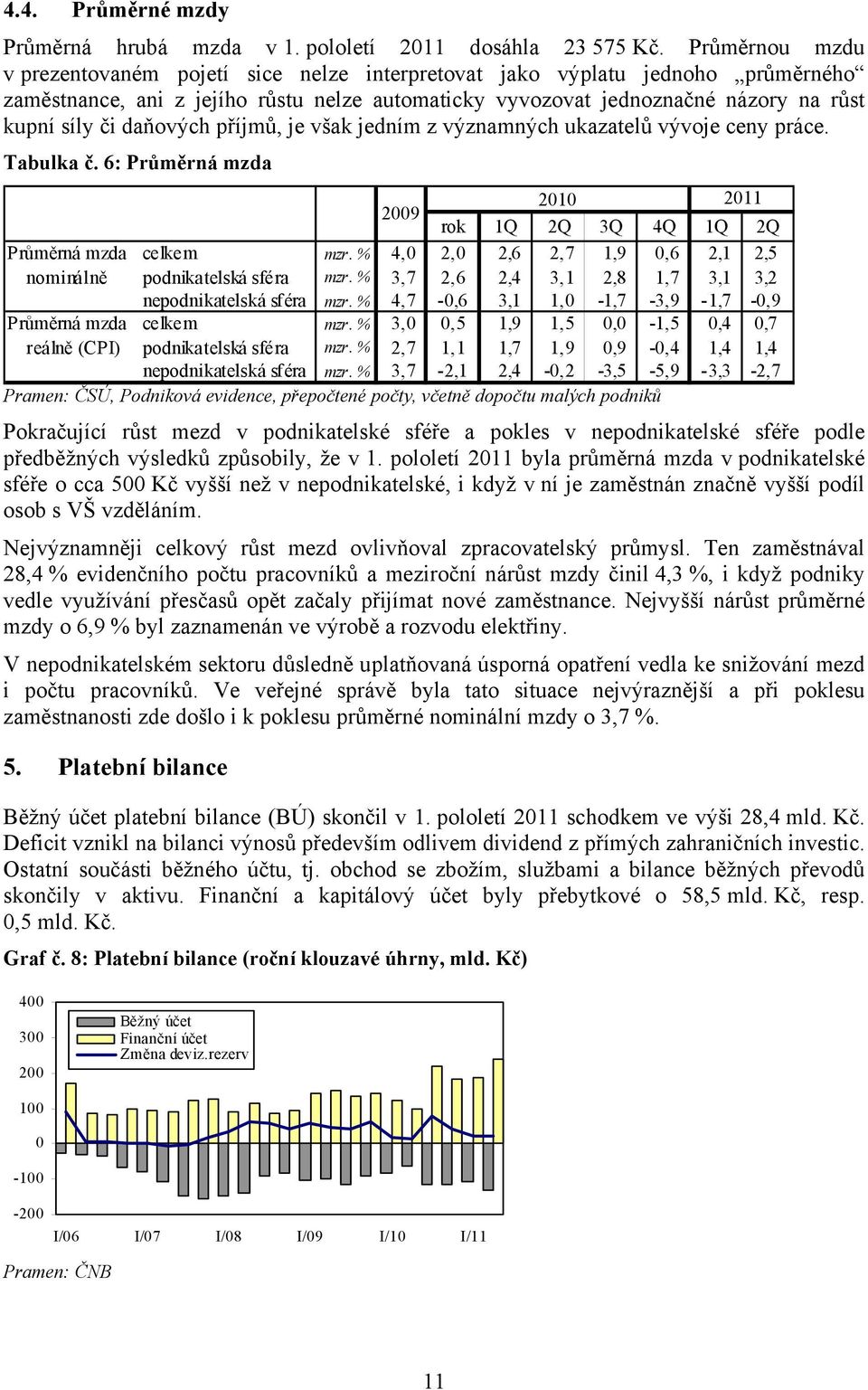 daňových příjmů, je však jedním z významných ukazatelů vývoje ceny práce. Tabulka č. 6: Průměrná mzda 2009 2010 2011 rok 1Q 2Q 3Q 4Q 1Q 2Q Průměrná mzda celkem mzr.