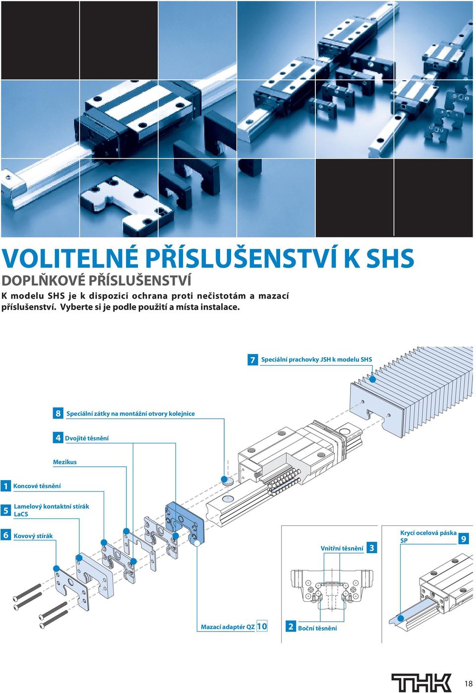 7 Speciální prachovky JSH k modelu SHS 4 Speciální zátky na montážní otvory kolejnice Dvojité těsnění