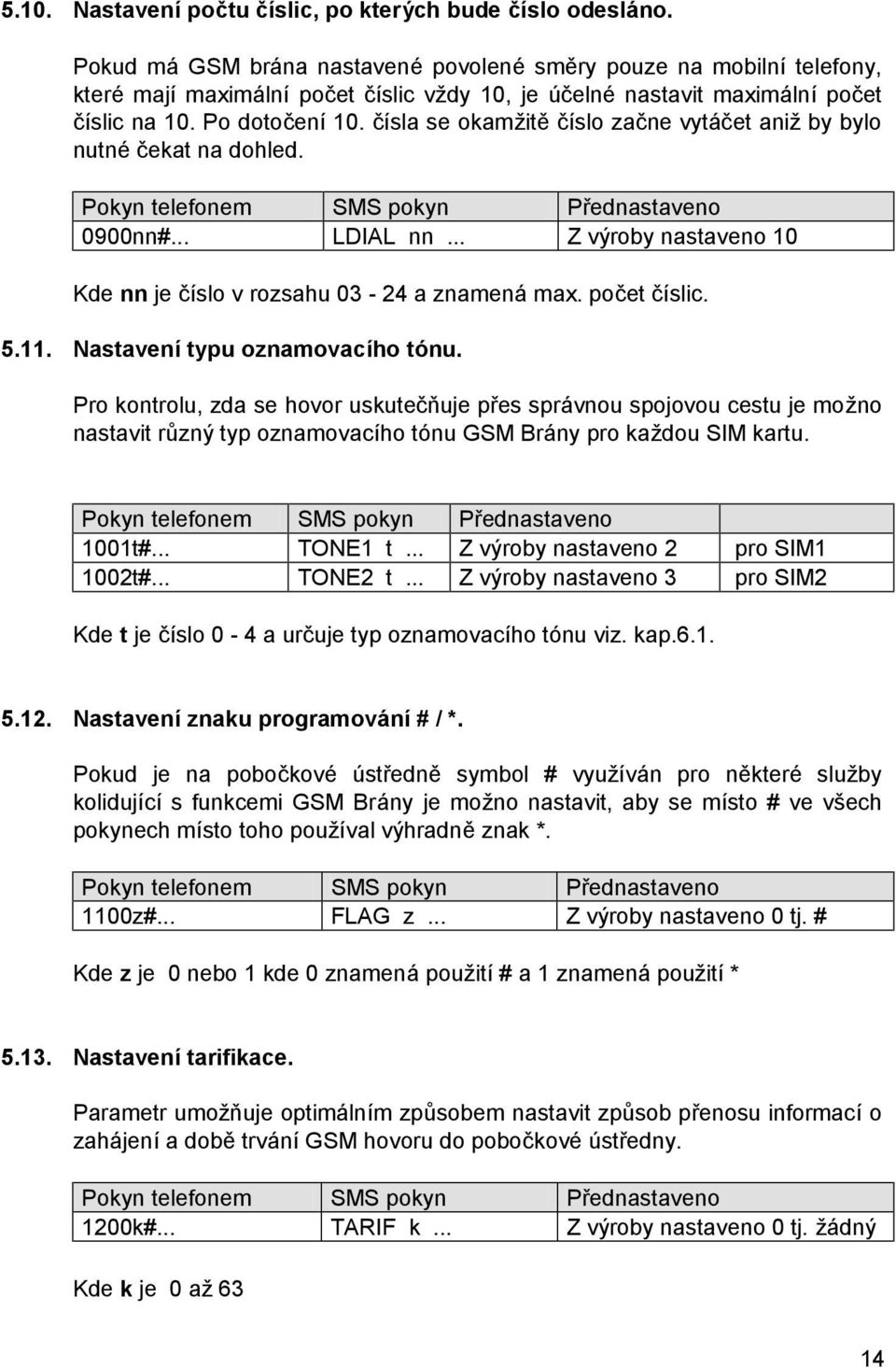 cısla se okamz itč cıslo zacne vytacet aniz by bylo nutne cekat na dohled. 0900nn#... LDIAL nn... Z vyroby nastaveno 10 Kde nn je cıslo v rozsahu 03-24 a znamena max. pocet cıslic. 5.11.