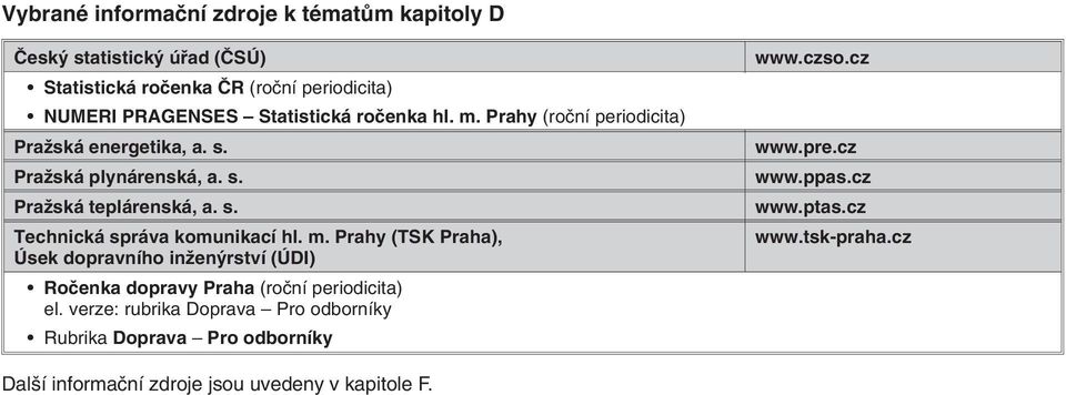 m. Prahy (TSK Praha), Úsek dopravního inženýrství (ÚDI) Ročenka dopravy Praha (roční periodicita) el.