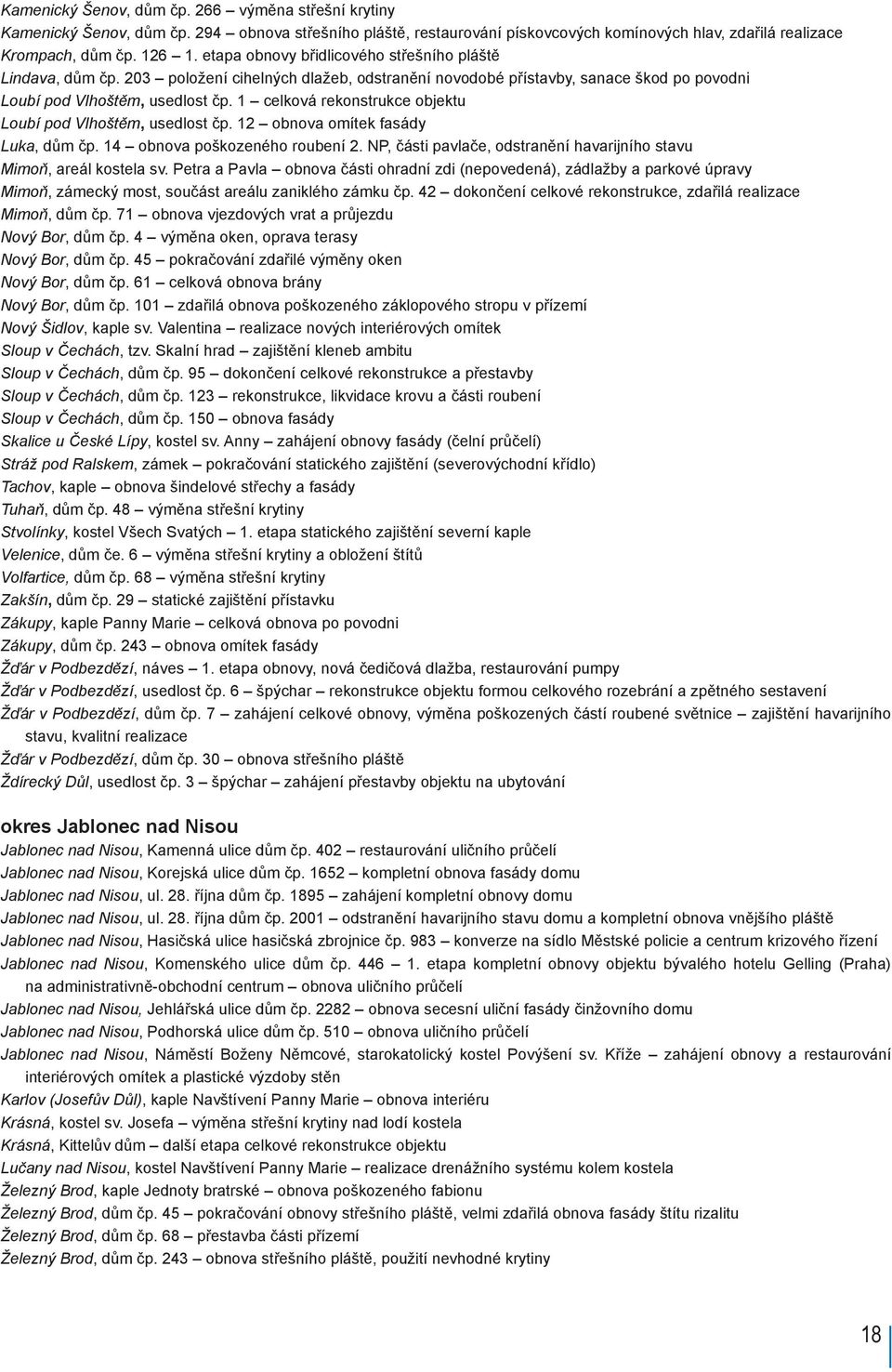 1 celková rekonstrukce objektu Loubí pod Vlhoštěm, usedlost čp. 12 obnova omítek fasády Luka, dům čp. 14 obnova poškozeného roubení 2.