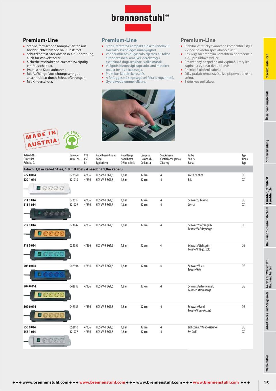 Premium-Line Stabil, tetszetős kompakt elosztó rendkívül törésálló, különleges műanyagból.