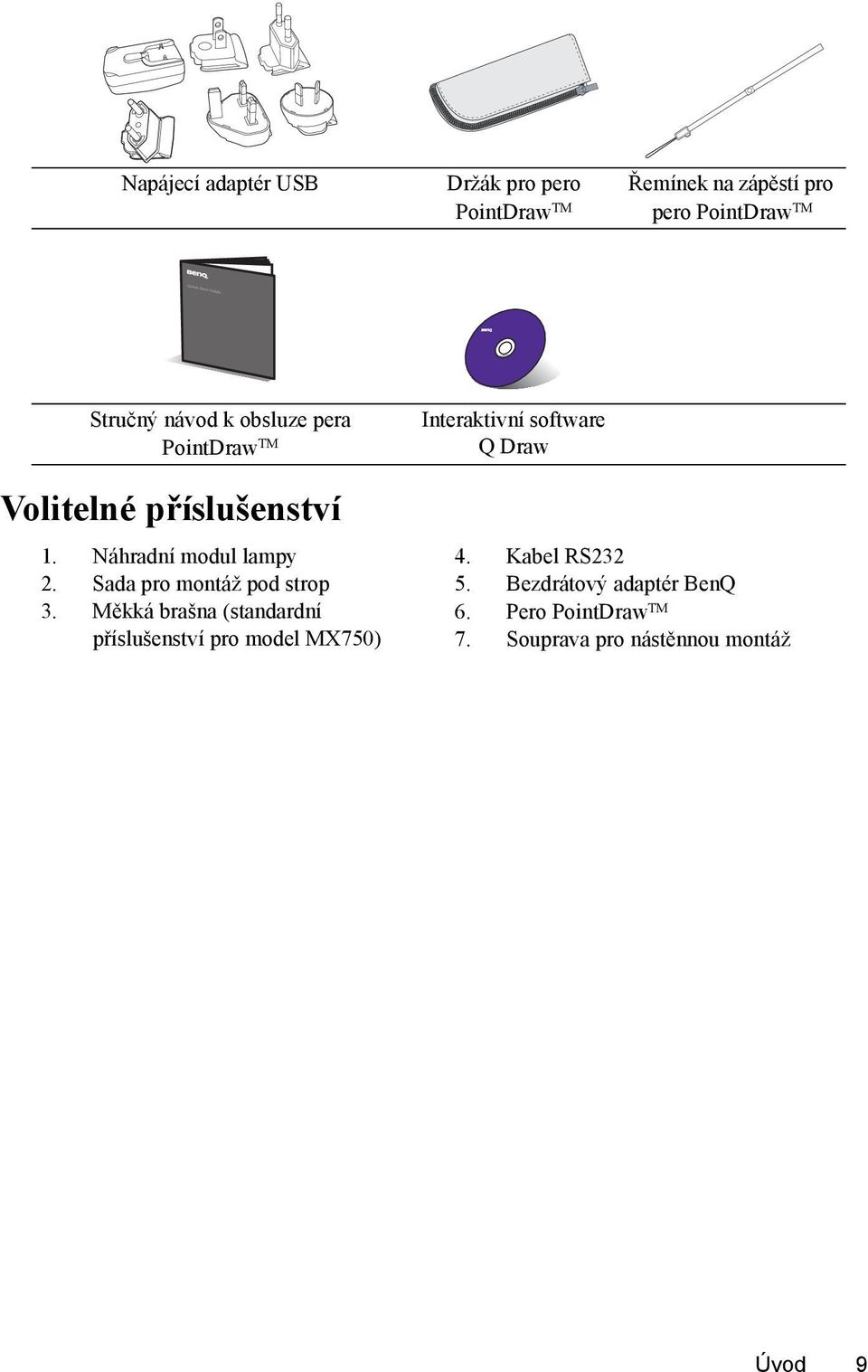 Náhradní modul lampy 2. Sada pro montáž pod strop 3.