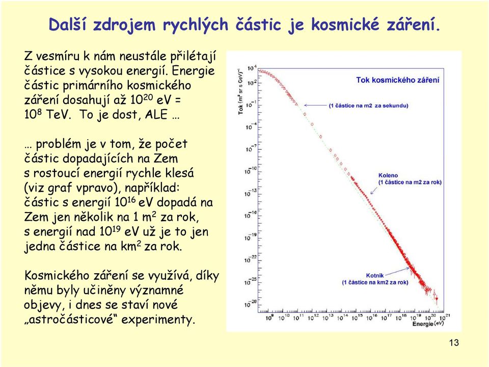 To e dost ALE problém e v tom že počet částc dopadaících na Zem s rostoucí energí rychle klesá (vz graf vpravo) například: částc s