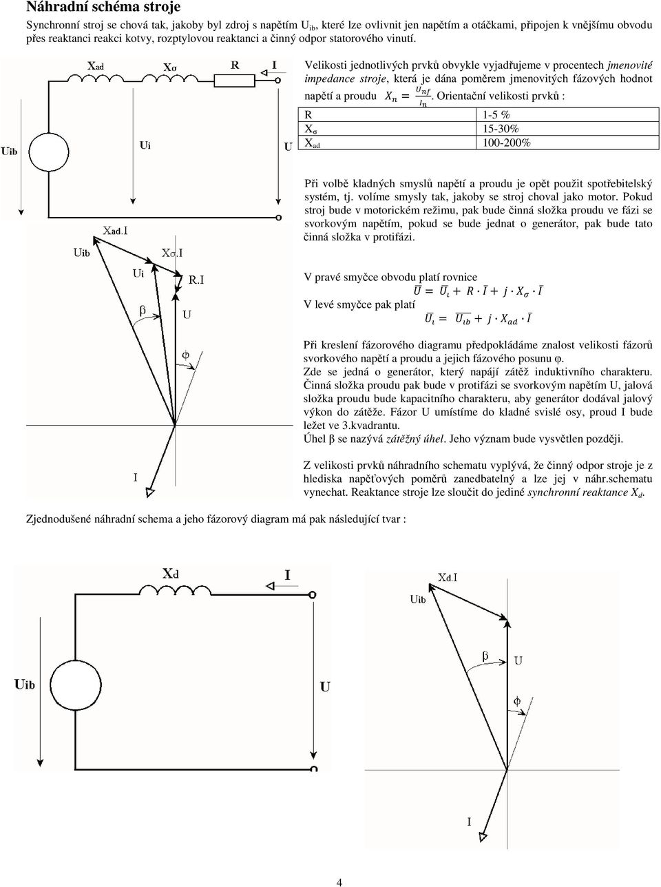 Velikosti jednotlivých prvků obvykle vyjadřujeme v procentech jmenovité impedance stroje, která je dána poměrem jmenovitých fázových hodnot napětí a proudu =.