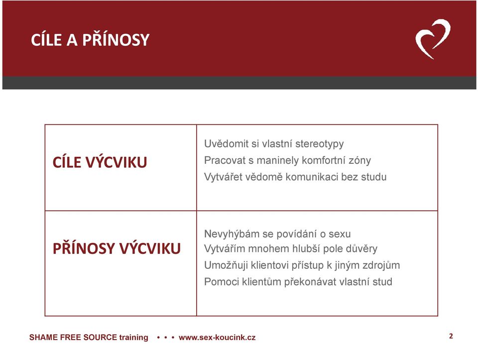 VÝCVIKU Nevyhýbám se povídání o sexu Vytvářím mnohem hlubší pole důvěry