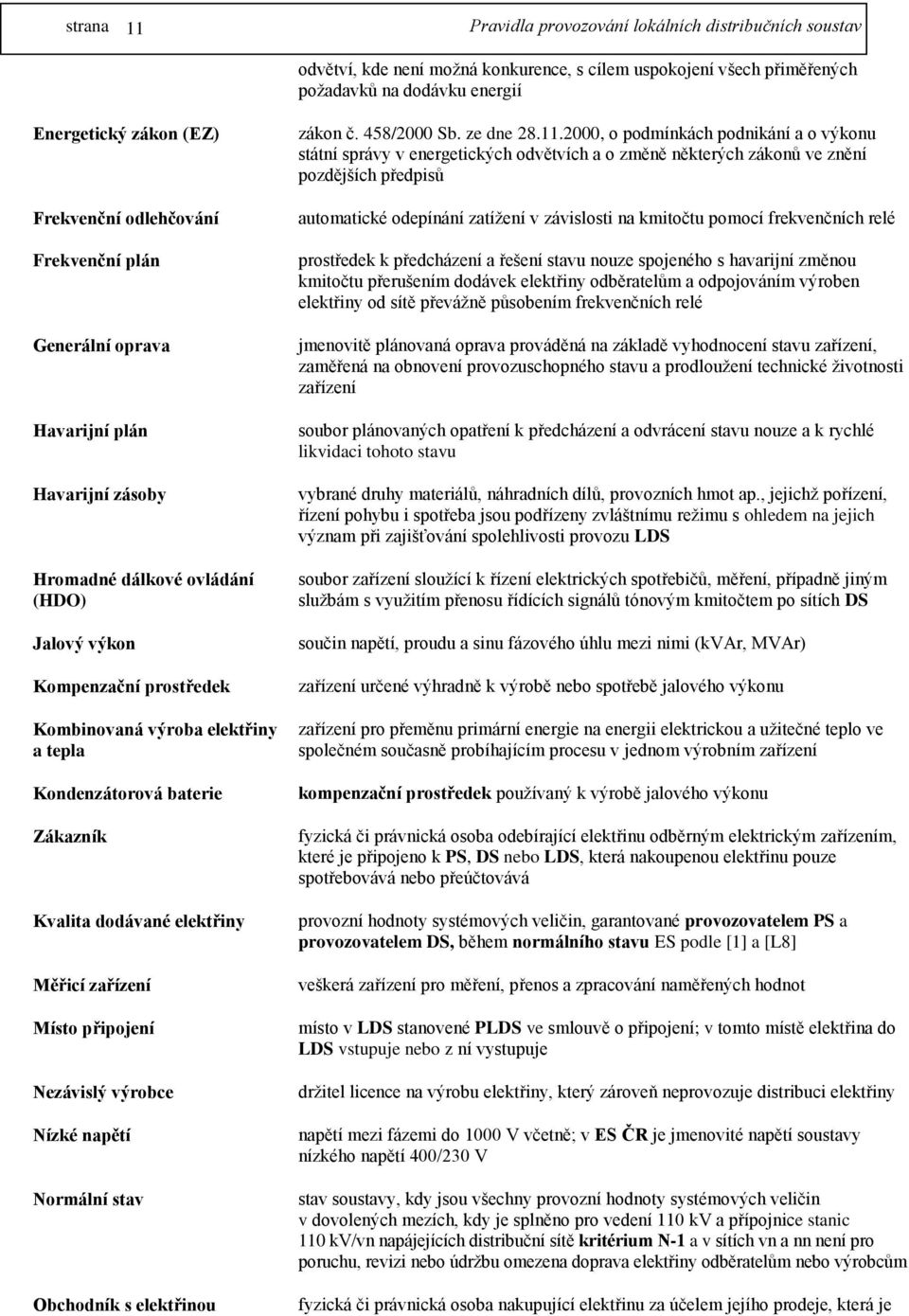 Místo připojení Nezávislý výrobce Nízké napětí Normální stav Obchodník s elektřinou zákon č. 458/2000 Sb. ze dne 28.11.