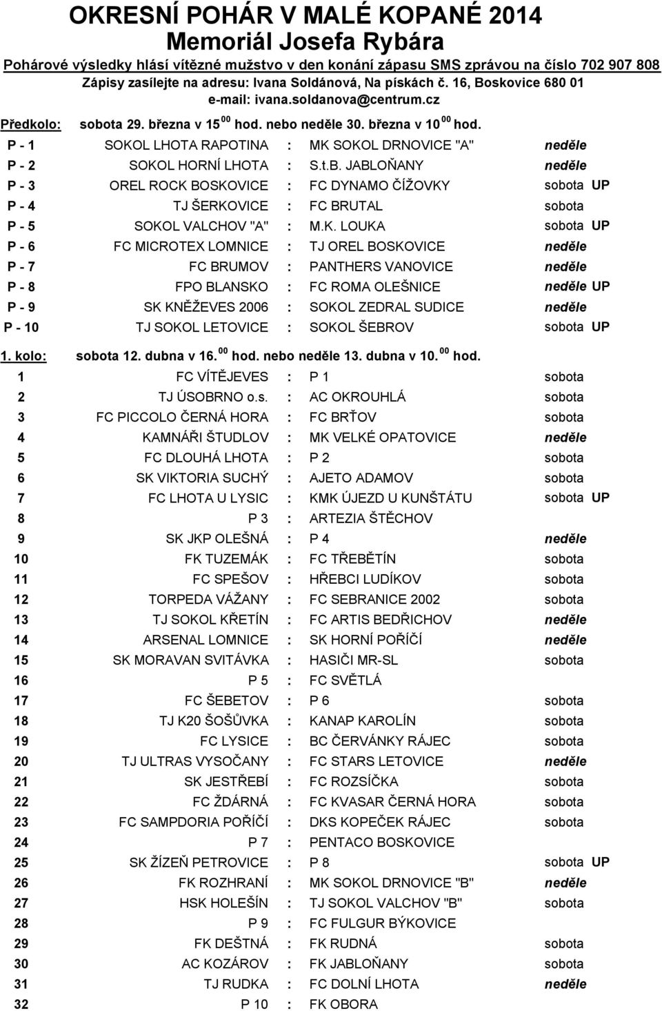 P - 1 SOKOL LHOTA RAPOTINA MK SOKOL DRNOVICE "A" ned le P - 2 SOKOL HORNÍ LHOTA S.t.B.