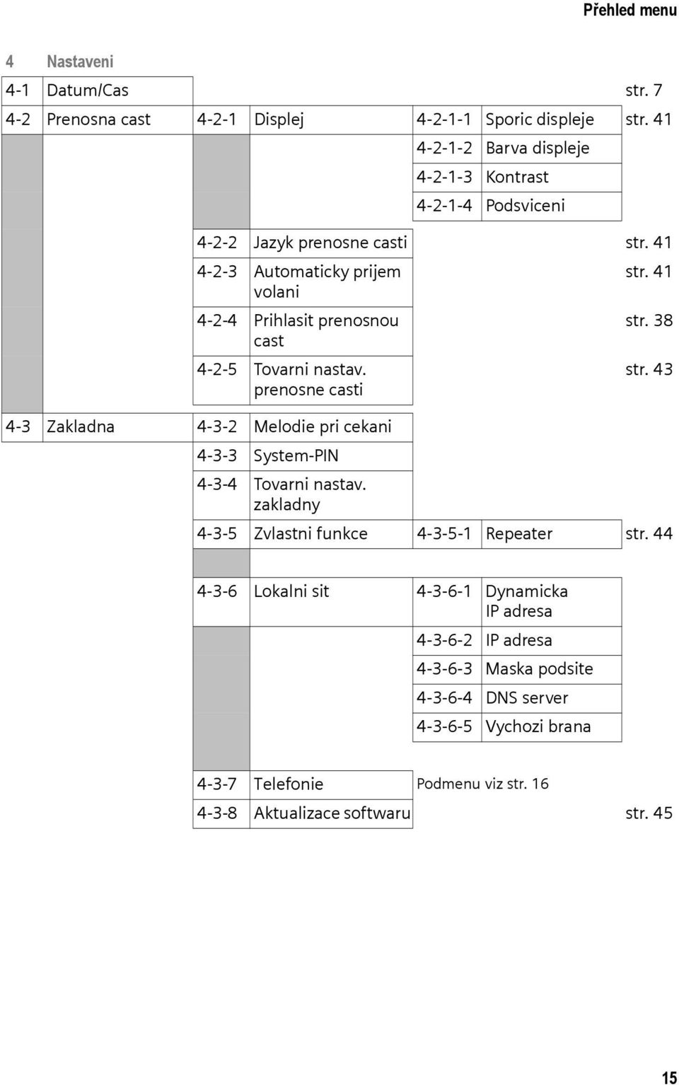 41 volani 4-2-4 Prihlasit prenosnou cast 4-2-5 Tovarni nastav. prenosne casti str. 38 str.