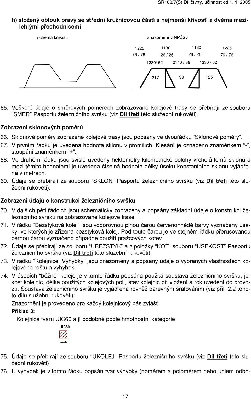 Zobrazení sklonových pomìrù 66. Sklonové pomìry zobrazené kolejové trasy jsou popsány ve dvouøádku Sklonové pomìry. 67. V prvním øádku je uvedena hodnota sklonu v promilích.