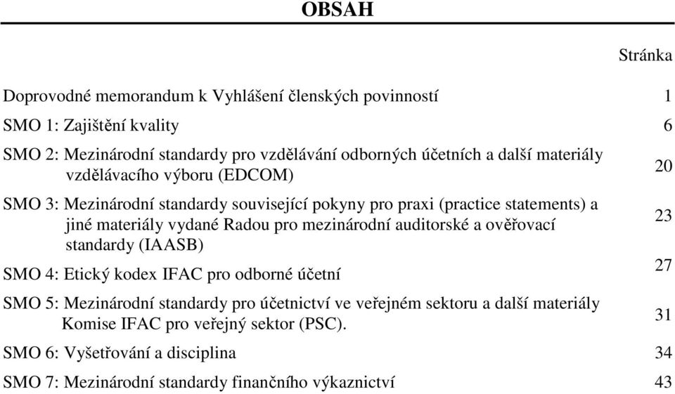 Radou pro mezinárodní auditorské a ověřovací standardy (IAASB) SMO 4: Etický kodex IFAC pro odborné účetní SMO 5: Mezinárodní standardy pro účetnictví ve