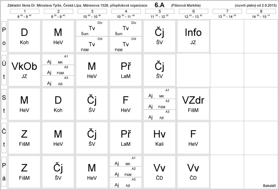 rganizace 6.A (išerv arkéa) (rzvrh planý d 2.9.