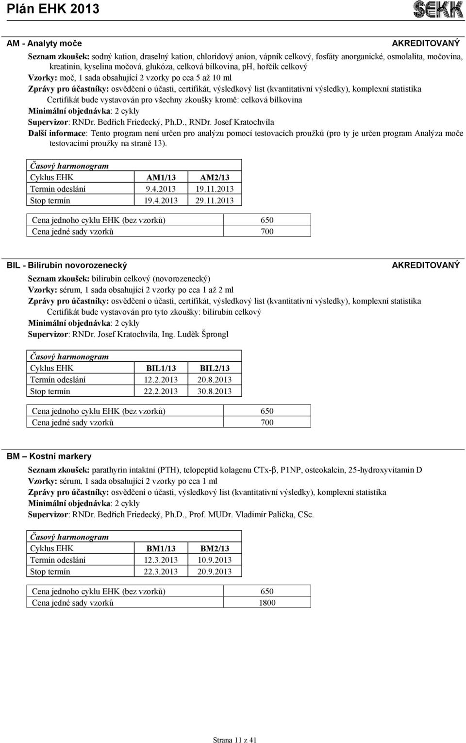 Certifikát bude vystavován pro všechny zkoušky kromě: celková bílkovina Supervizor: RNDr. Bedřich Friedecký, Ph.D., RNDr.