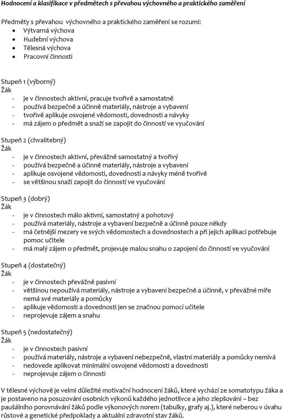 dovednosti a návyky - má zájem o předmět a snaží se zapojit do činností ve vyučování Stupeň 2 (chvalitebný) - je v činnostech aktivní, převážně samostatný a tvořivý - používá bezpečně a účinně
