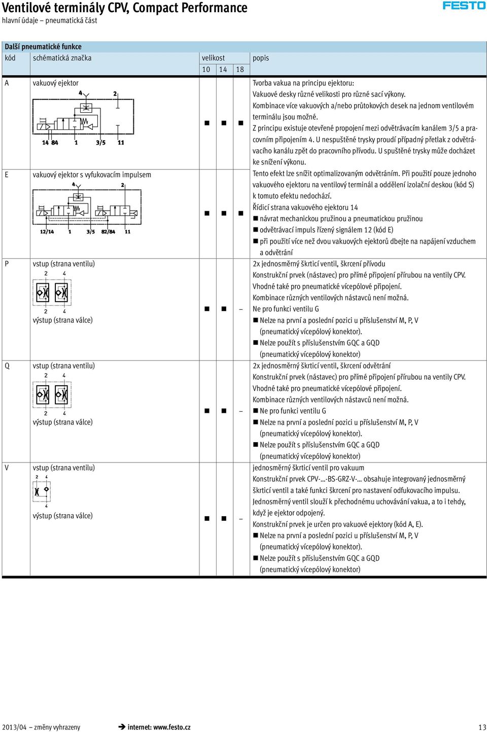 Kombinace více vakuových a/nebo průtokových desek na jednom ventilovém terminálu jsou možné. Z principu existuje otevřené propojení mezi odvětrávacím kanálem 3/5 a pracovním připojením 4.