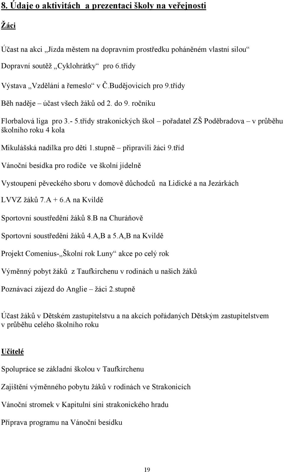 třídy strakonických škol pořadatel ZŠ Poděbradova v průběhu školního roku 4 kola Mikulášská nadílka pro děti 1.stupně připravili žáci 9.