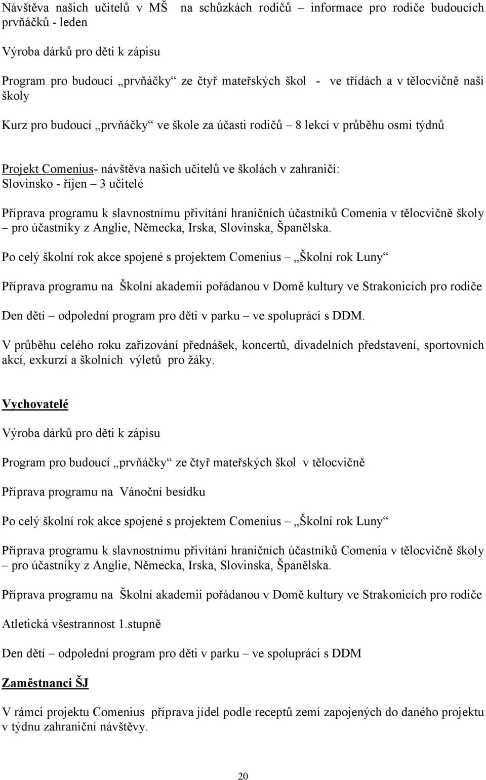 Příprava programu k slavnostnímu přivítání hraničních účastníků Comenia v tělocvičně školy pro účastníky z Anglie, Německa, Irska, Slovinska, Španělska.