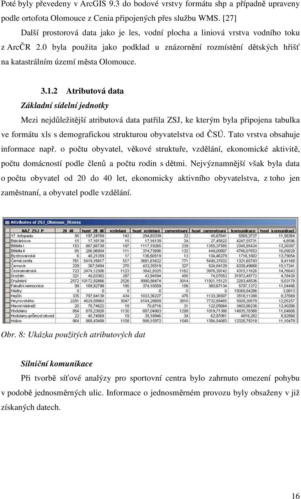 1.2 Atributová data Základní sídelní jednotky Mezi nejdůležitější atributová data patřila ZSJ, ke kterým byla připojena tabulka ve formátu xls s demografickou strukturou obyvatelstva od ČSÚ.