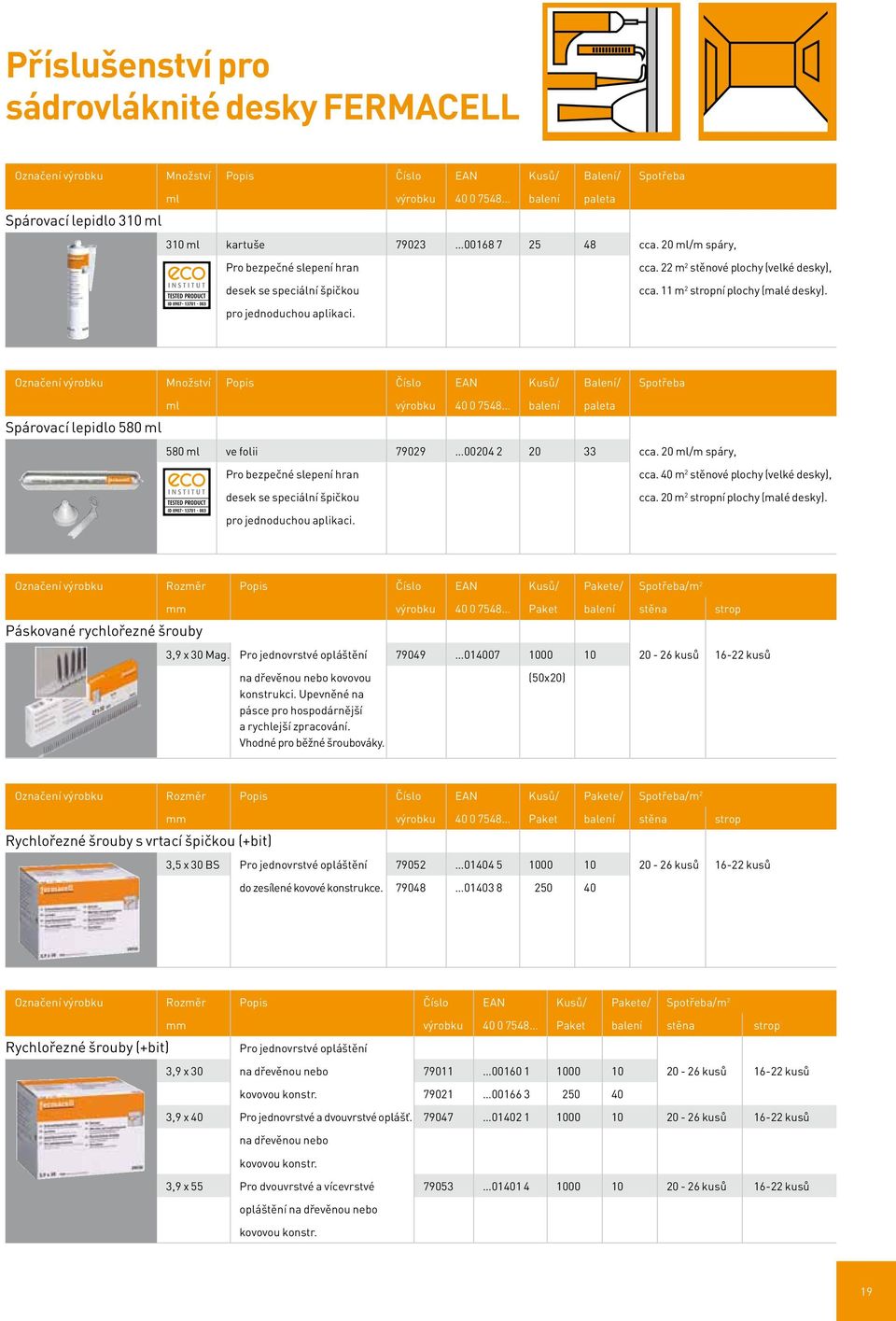 Označení výrobku Množství Popis Číslo EAN Kusů/ Balení/ Spotřeba ml výrobku 40 0 7548 balení paleta Spárovací lepidlo 580 ml 580 ml ve folii 79029 00204 2 20 33 cca.