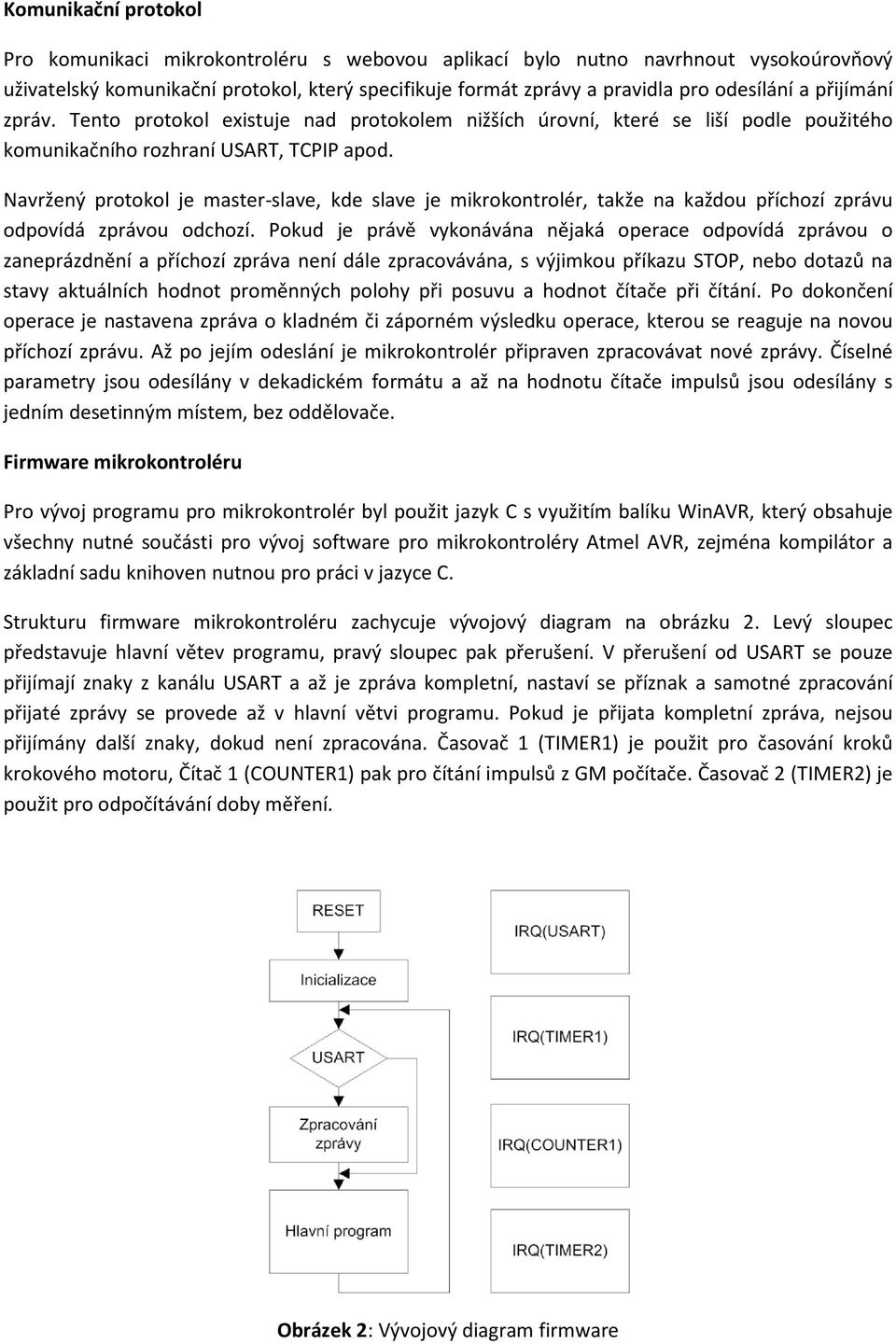 Navržený protokol je master-slave, kde slave je mikrokontrolér, takže na každou příchozí zprávu odpovídá zprávou odchozí.