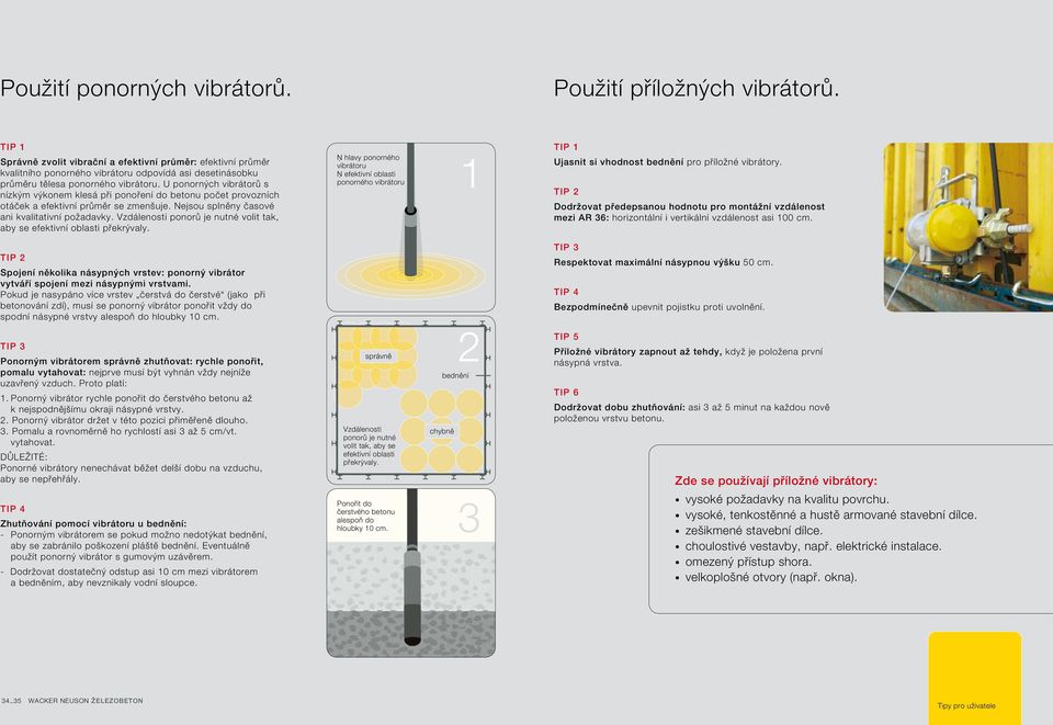 U ponorn ch vibrátorû s nízk m v konem klesá pfii ponofiení do betonu poãet provozních otáãek a efektivní prûmûr se zmen uje. Nejsou splnûny ãasové ani kvalitativní poïadavky.