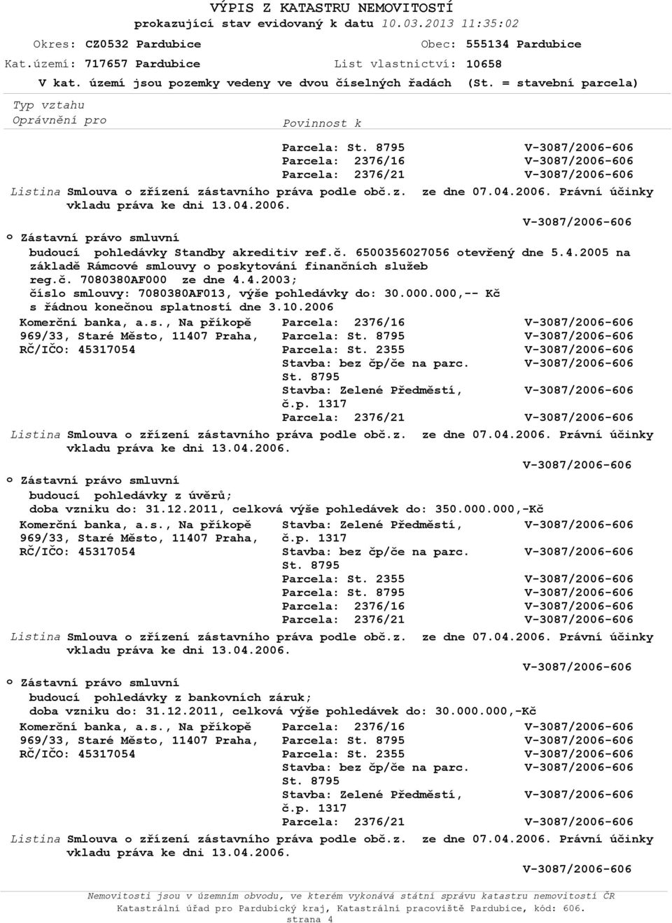 2006 Parcela: buducí phledávky z úvěrů; dba vzniku d: 31.12.2011, celkvá výše phledávek d: 350.000.