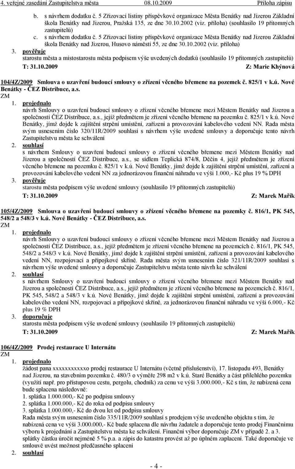 5 Zřizovací listiny příspěvkové organizace Města Benátky nad Jizerou Základní škola Benátky nad Jizerou, Husovo náměstí 55, ze dne 30.10.2002 (viz.