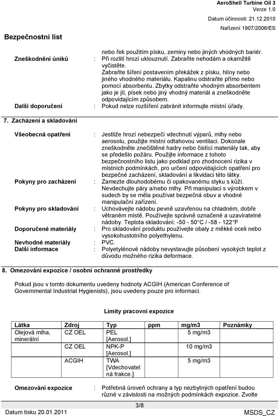 Zbytky odstraňte vhodným absorbentem jako je jíl, písek nebo jiný vhodný materiál a zneškodněte odpovídajícím způsobem. Další doporučení : Pokud nelze rozšíření zabránit informujte místní úřady. 7.