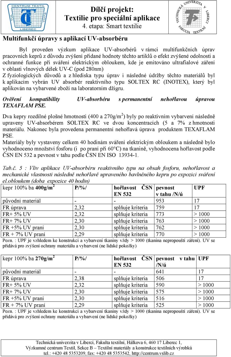 údržby těchto materiálů byl k aplikacím vybrán UV absorbér reaktivního typu SOLTEX RC (INOTEX), který byl aplikován na vybarvené zboží na laboratorním džigru.