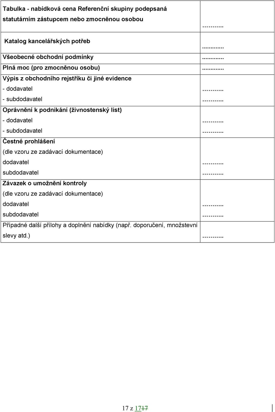 .. Výpis z obchodního rejstříku či jiné evidence - dodavatel - subdodavatel Oprávnění k podnikání (živnostenský list) - dodavatel - subdodavatel