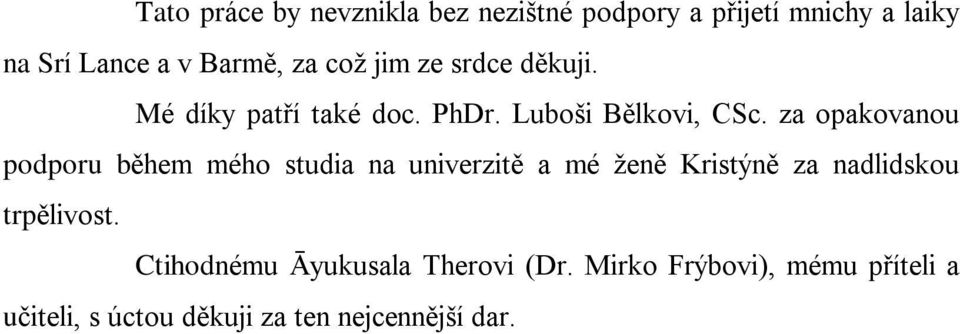 za opakovanou podporu bìhem mého studia na univerzitì a mé ženì Kristýnì za nadlidskou