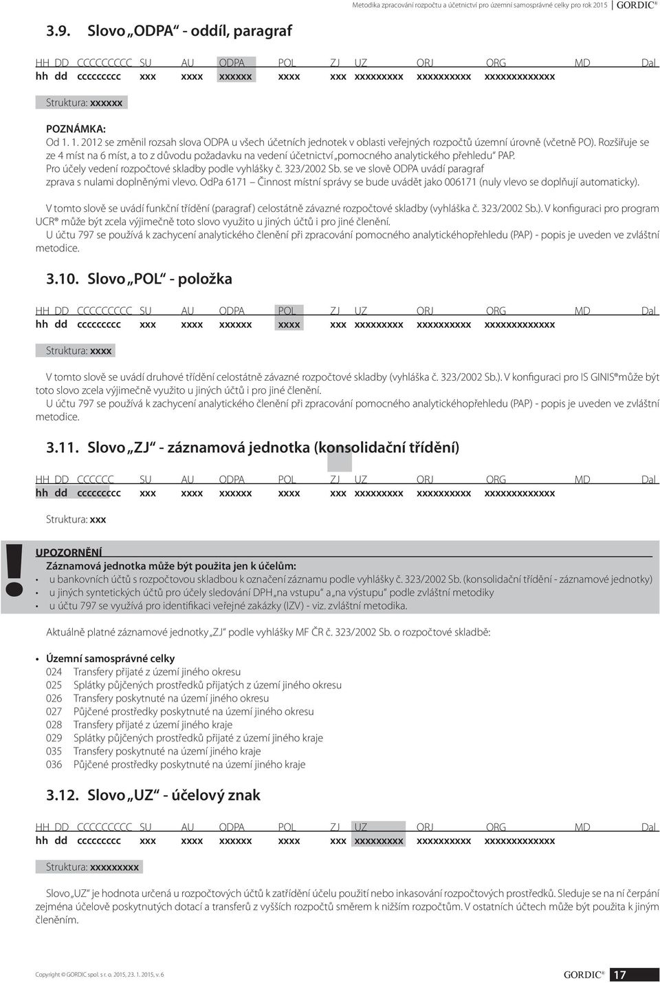 1. 2012 se změnil rozsah slova ODPA u všech účetních jednotek v oblasti veřejných rozpočtů územní úrovně (včetně PO).