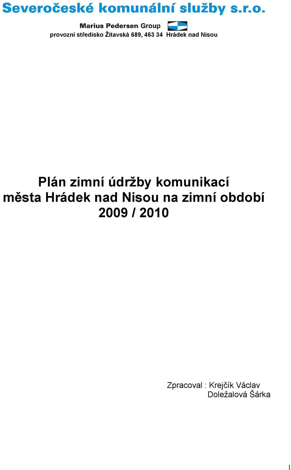 města Hrádek nad Nisou na zimní období 2009 /